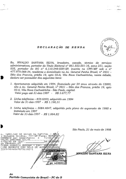 DECLARA &Ccedil;&Atilde;O DE RENDA Eu, NIVALDO SANTANA SILVA
