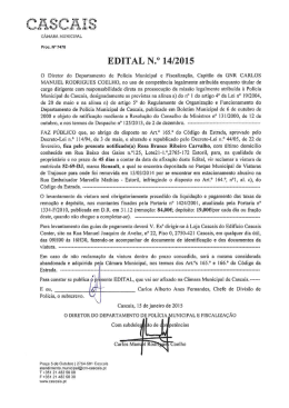 EDITAL N.ID 14/2015 - C&acirc;mara Municipal de Cascais
