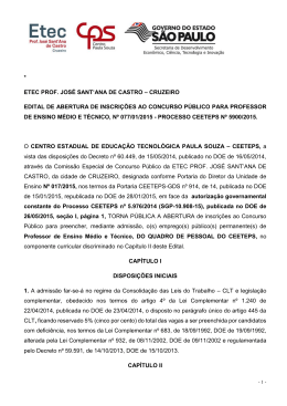 * ETEC PROF. JOSÉ SANT`ANA DE CASTRO – CRUZEIRO EDITAL