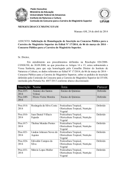 Inscri&ccedil;&atilde;o Nome &Aacute;rea Parecer