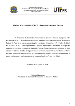 EDITAL Nº 037/2015-CPCP-CT - Resultado da Prova Escrita