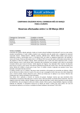 Reservas efectuadas entre 1 e 30 Março 2013