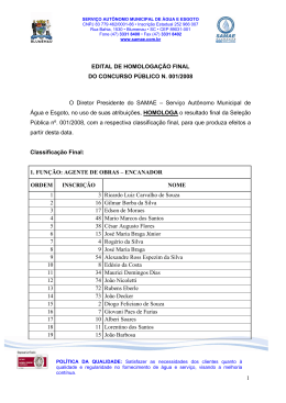 EDITAL DE HOMOLOGA&Ccedil;&Atilde;O FINAL DO CONCURSO