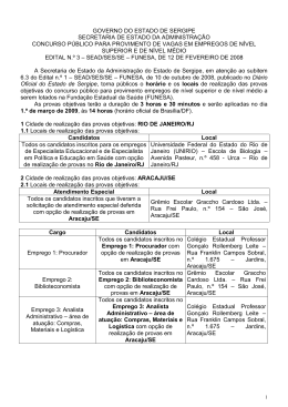Horário e os locais de realização das provas objetivas