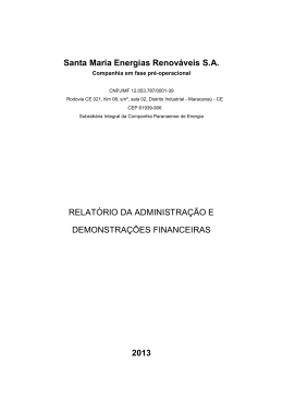 Santa Maria Energias Renov&aacute;veis S.A. RELAT&Oacute;RIO DA