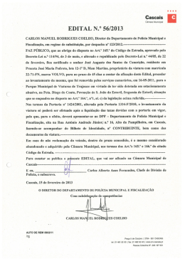 EDITAL N.&deg; 56/2013 - C&acirc;mara Municipal de Cascais