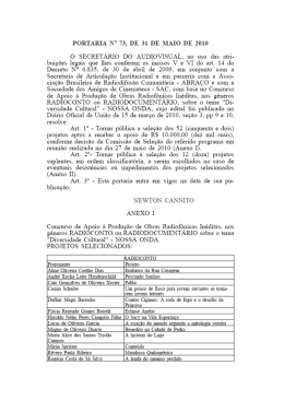 Projetos selecionados