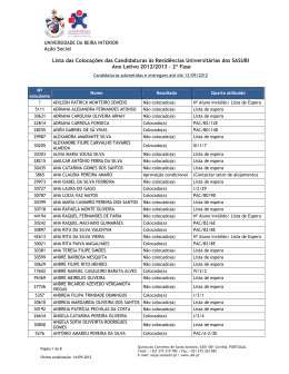 A&ccedil;&atilde;o Social Lista das Coloca&ccedil;&otilde;es das Candidaturas &agrave;s