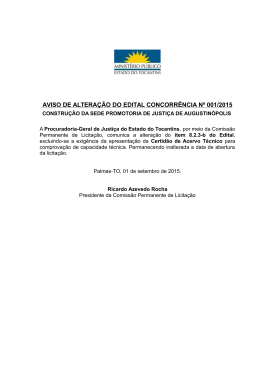 Aviso de Licitação - Ministério Público do Estado do Tocantins