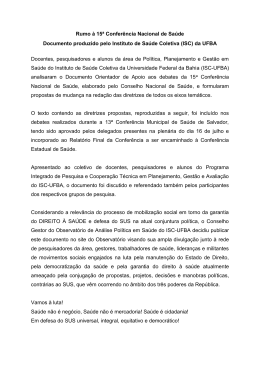 Documento produzido pelo Instituto de Sa&uacute;de Coletiva (ISC)