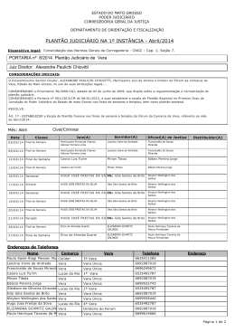 PLANTÃO JUDICIÁRIO NA 1º INSTÂNCIA - Abril/2014