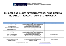 resultado de alunos especiais deferidos para ingresso no 1&ordm;