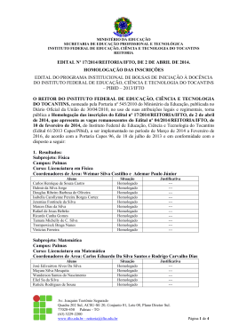 EDITAL N&ordm; 17/2014/REITORIA/IFTO, DE 2 DE