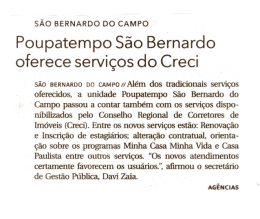 Poupatempo São Bernardo oferece serviços do Creci