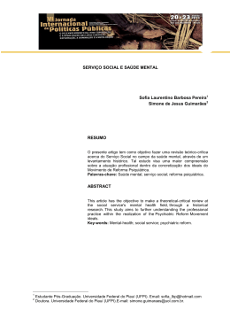 Servi&ccedil;o social e sa&uacute;de mental - Jornada de Pol&iacute;ticas P&uacute;blicas