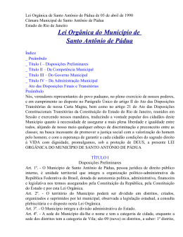 Lei Orgânica de Santo Antônio de Pádua de 05 de abril de 1990
