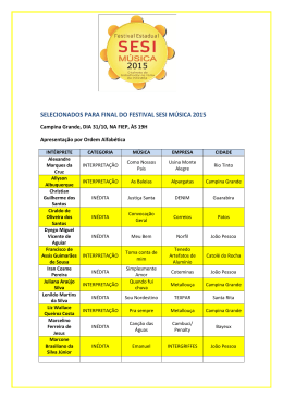 SELECIONADOS PARA FINAL DO FESTIVAL SESI M&Uacute;SICA 2015
