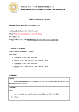 Financimento do Sistema &Uacute;nico de Sa&uacute;de