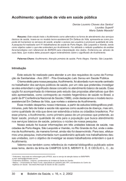 Acolhimento: qualidade de vida em sa&uacute;de p&uacute;blica