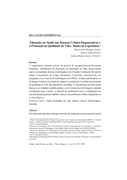 Educa&ccedil;&atilde;o em Sa&uacute;de nas Doen&ccedil;as Cr&ocirc;nico