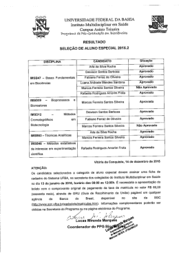 Resultado Bioci&ecirc;ncias &ndash; Sele&ccedil;&atilde;o Aluno Especial 2015.2