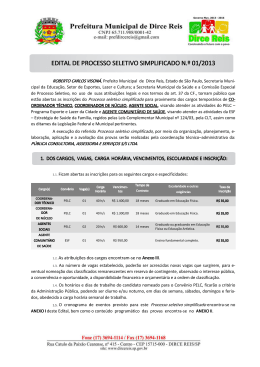 edital de abertura de inscri&ccedil;&otilde;es de processo seletivo n 01/2013