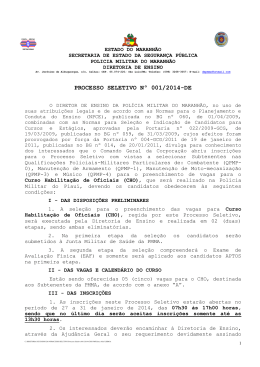 PROCESSO SELETIVO N&ordm; 001/2014-DE
