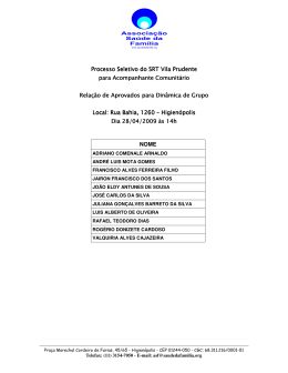 Processo Seletivo Processo Seletivo do SRT Vila Prudente Vila
