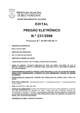 Preg&atilde;o Eletr&ocirc;nico 231/2008 - Prefeitura Municipal de Belo Horizonte