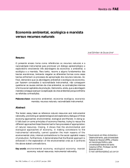 Economia ambiental, ecol&oacute;gica e marxista versus recursos naturais