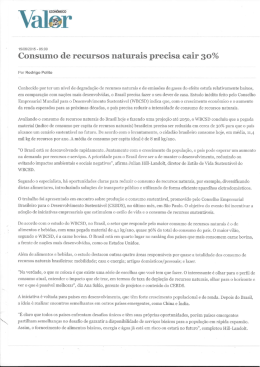 Consumo de recursos naturais precisa cair 30%