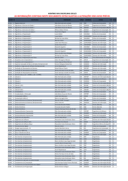 Hor&aacute;rio das disciplinas com professor 2015/2