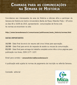 cHAMADA PARA AS COMUNICAÇÕES NA SEMANA DE HISTÓRIA