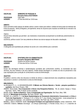 DISCIPLINA SEMIN&Aacute;RIO DE PESQUISA III Disciplina - PUC-SP