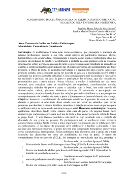 acolhimento da usu&aacute;ria na casa de parto durante o