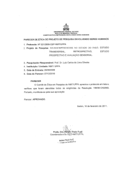 parecer de &eacute;tica de projeto de pesquisa envolvendo seres humanos