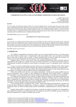 a import&acirc;ncia da &eacute;tica para o engenheiro agr&ocirc;nomo no oeste