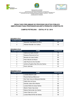 RESULTADO PRELIMINAR DO PROCESSO - IF Sert&atilde;o-PE