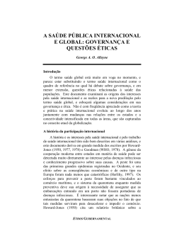 a saúde pública internacional e global: governança e questões éticas