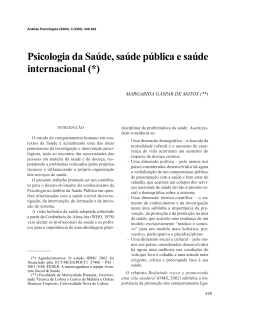 Psicologia da Sa&uacute;de, sa&uacute;de p&uacute;blica e sa&uacute;de internacional