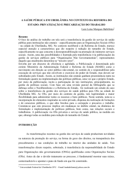 A SA&Uacute;DE P&Uacute;BLICA EM UBERL&Acirc;NDIA NO CONTEXTO DA