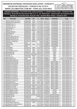 ORDEM DE ENTRADA VISITAÇÃO DOS LOTES: 10/09/2015