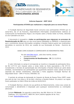 Informe Especial - IRPF 2015 Participantes ATIVOS que realizaram