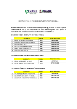 RESULTADO FINAL DO PROCESSO SELETIVO FAMASUL/FACIP