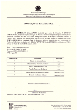 DIVULGA&Ccedil;&Atilde;O Do RESULTADO FINAL