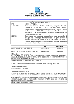 EDITAL DE LICITA&Ccedil;&Atilde;O PREG&Atilde;O ELETRONICO N&ordm; 07/2014