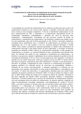 1 A transfer&ecirc;ncia do conhecimento na implanta&ccedil;&atilde;o de um