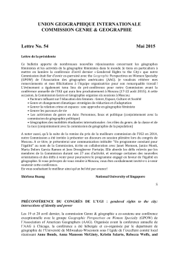 Lettre 54 Mai 2015 - IGU Commission on Gender and Geography