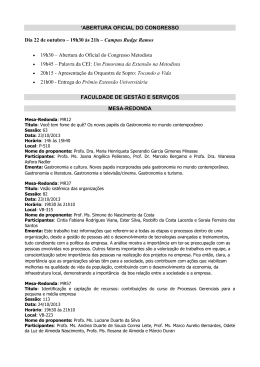 `ABERTURA OFICIAL DO CONGRESSO Dia 22 de outubro &ndash; 19h30