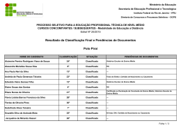 Resultado da Classifica&ccedil;&atilde;o Final e Pend&ecirc;ncias de